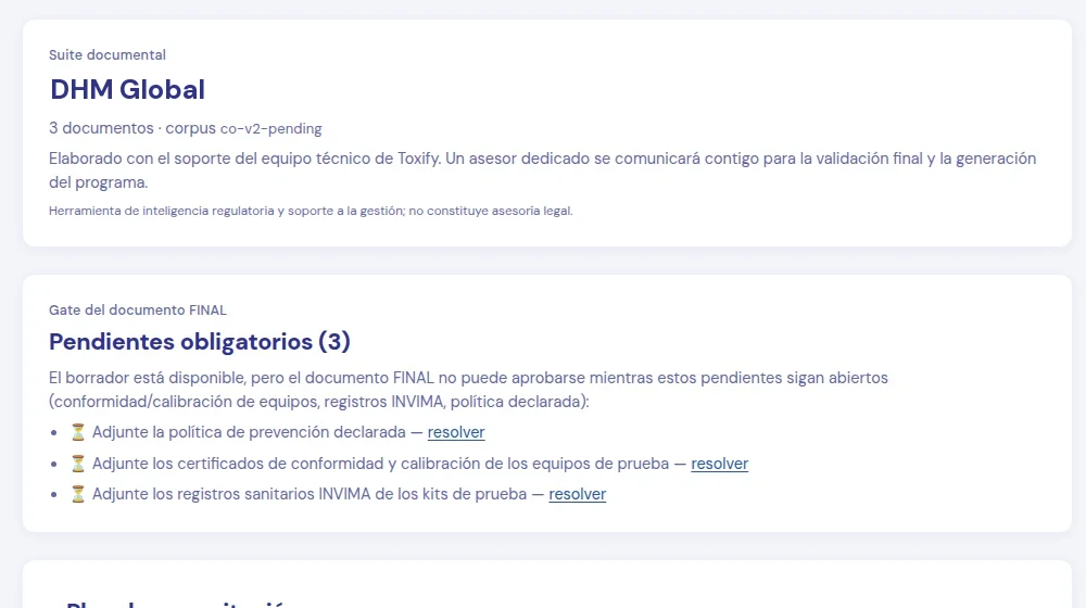 Pantalla real de la plataforma con datos de demostración (ficticios).